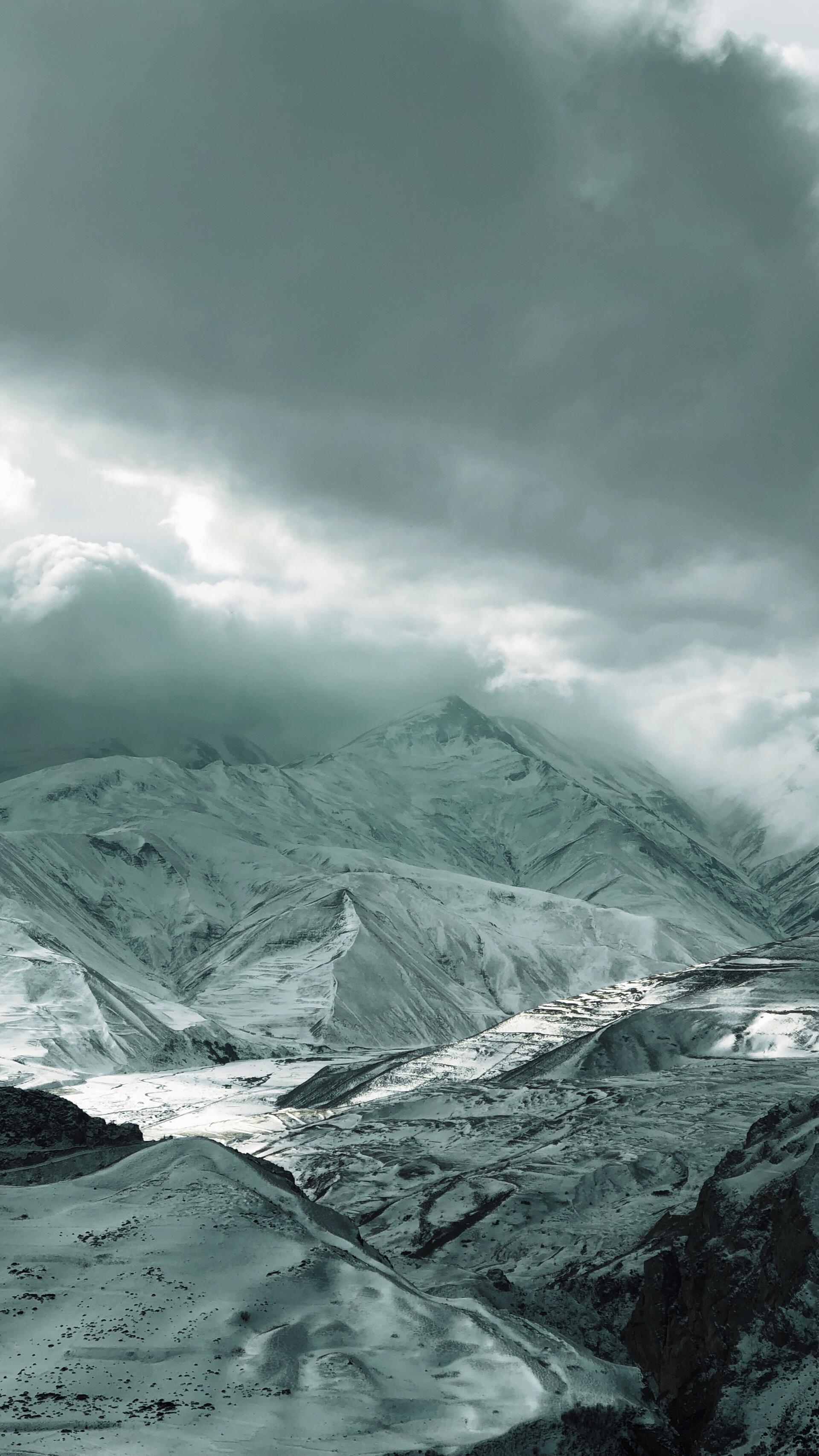 Greater Caucasus, misty snow-capped mountains